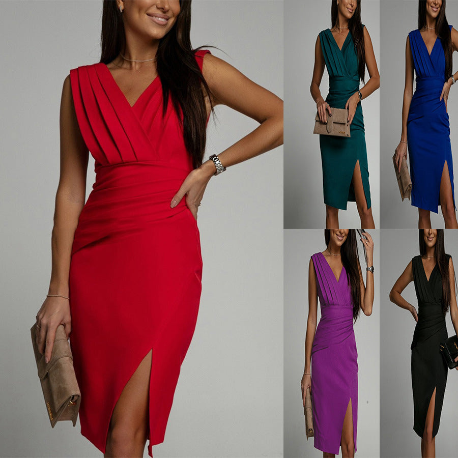 Robe d'Été Col V Sans Manches