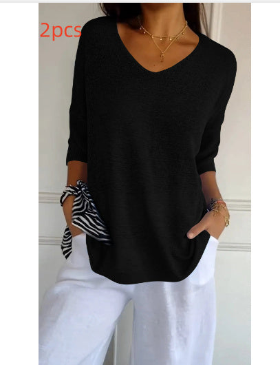 Pull Slim à Manches Longues et Col V pour Femme