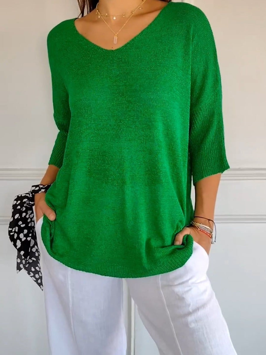 Pull Slim à Manches Longues et Col V pour Femme