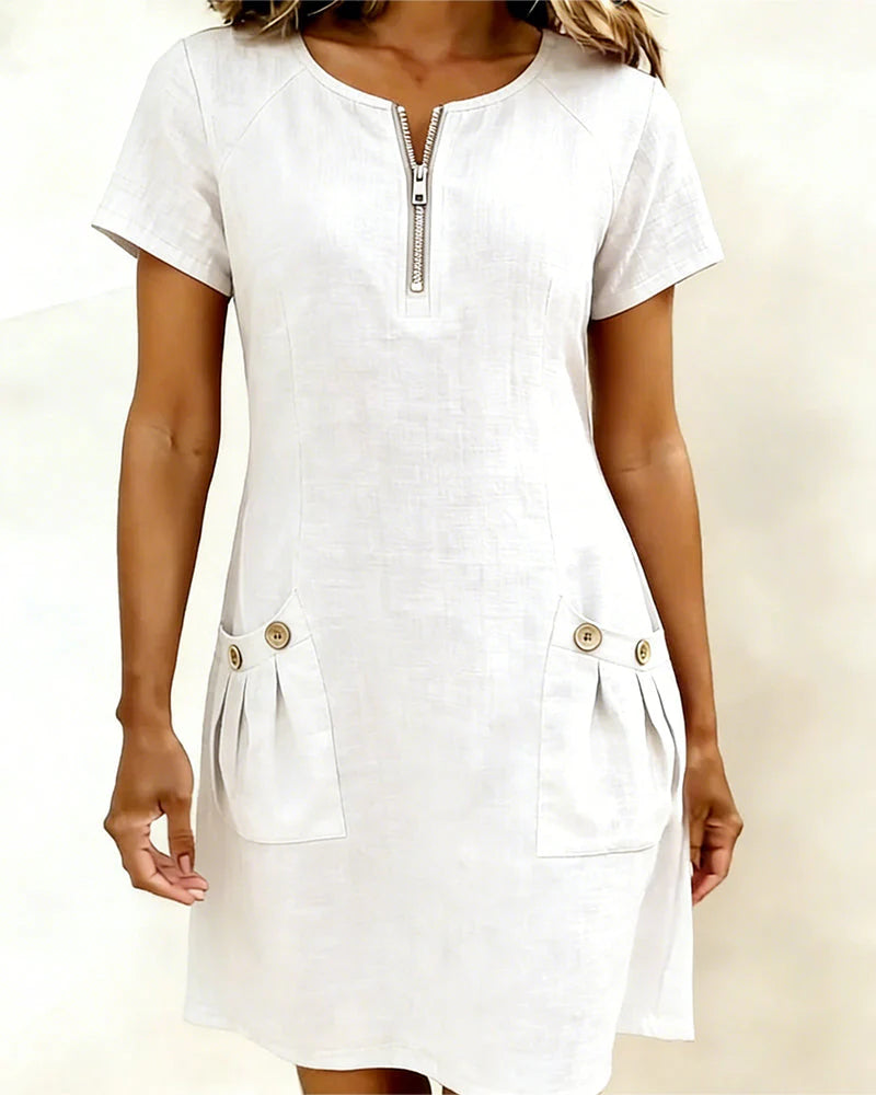 Robe Casual Chic à Zip et Poches