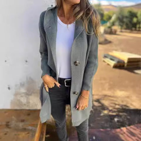 Cardigan Femme Mi-Long à Poches