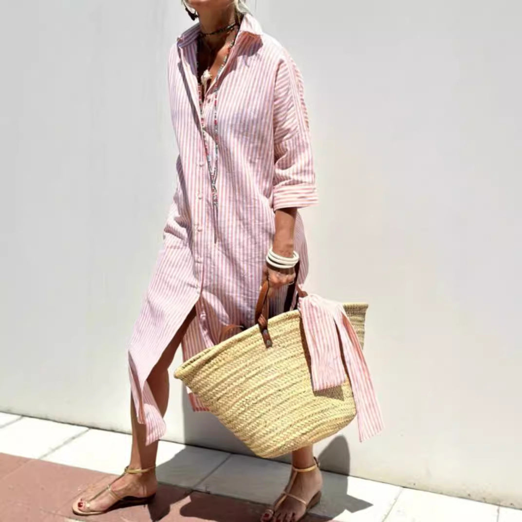 Robe Chemise Élégante à Rayures