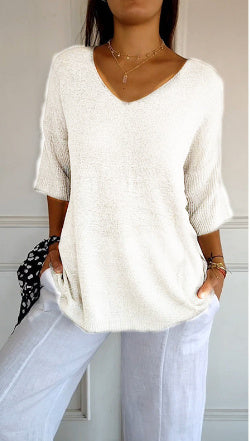 Pull Slim à Manches Longues et Col V pour Femme