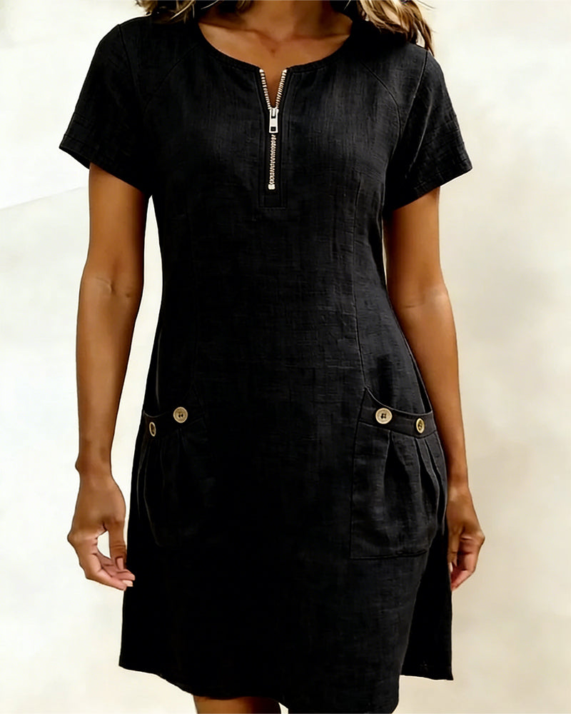 Robe Casual Chic à Zip et Poches