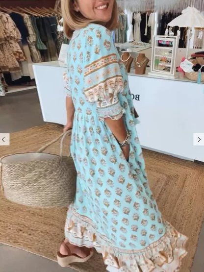 Robe Bohème à Imprimé Floral – Col V
