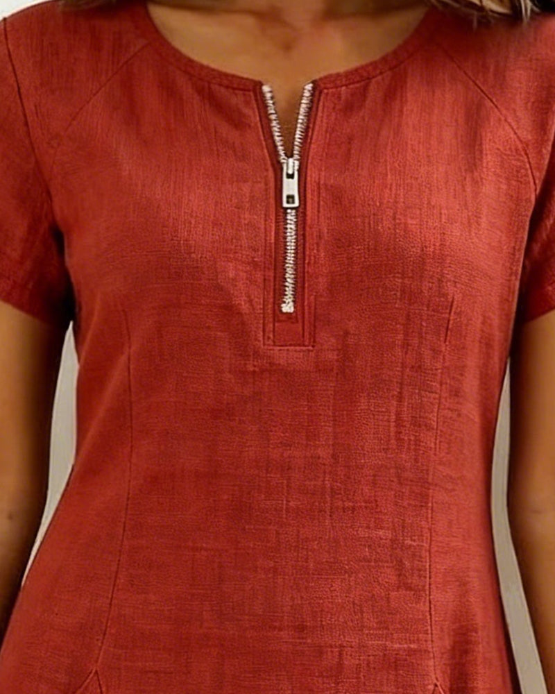 Robe Casual Chic à Zip et Poches