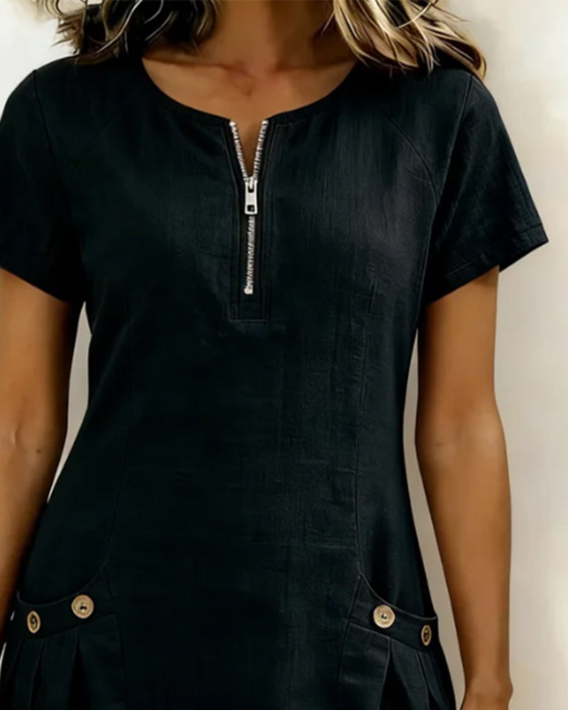 Robe Casual Chic à Zip et Poches