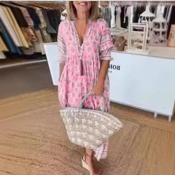Robe Bohème à Imprimé Floral – Col V