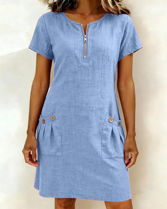 Robe Casual Chic à Zip et Poches