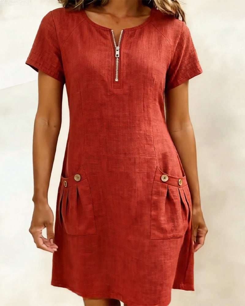 Robe Casual Chic à Zip et Poches