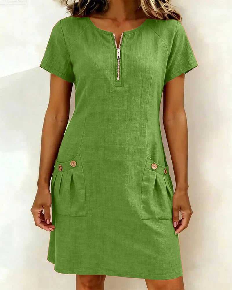 Robe Casual Chic à Zip et Poches