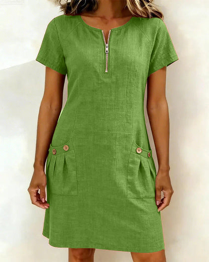 Robe Casual Chic à Zip et Poches