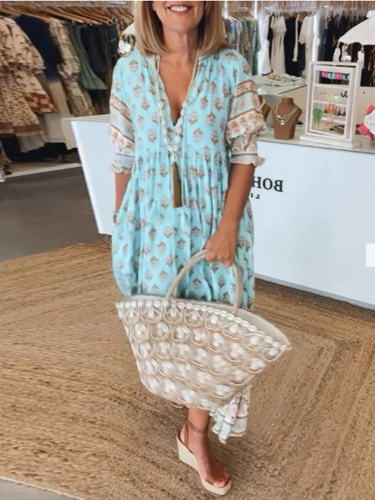 Robe Bohème à Imprimé Floral – Col V