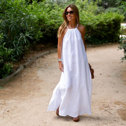Robe Lin-Coton à Col Halter
