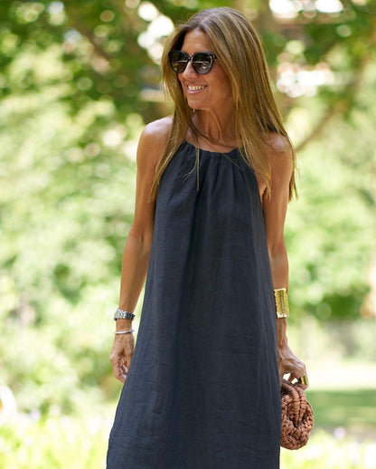 Robe Lin-Coton à Col Halter