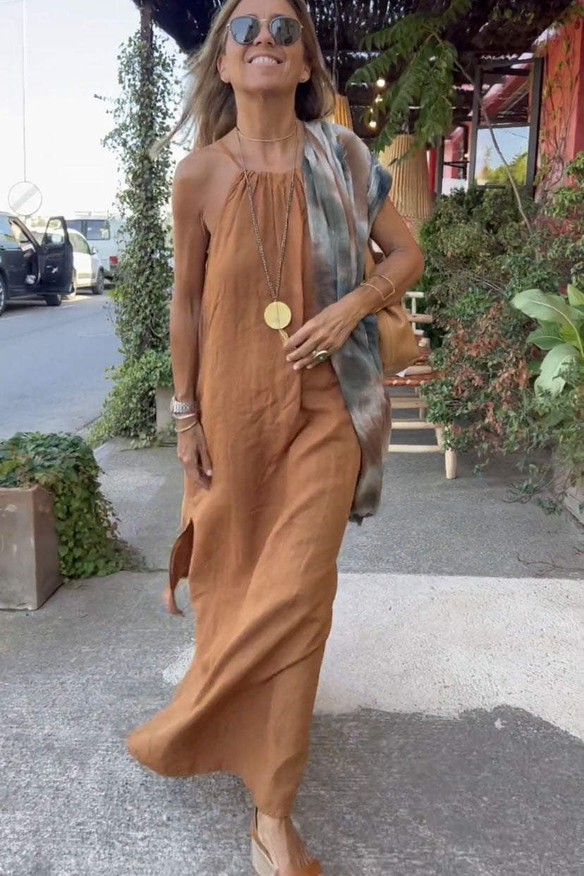 Robe Lin-Coton à Col Halter
